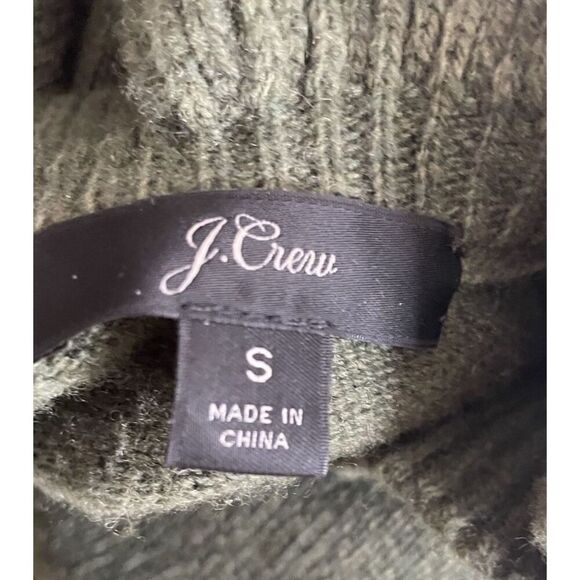 J.Crew Size S Lambs Wool Blend Sweater Turtleneck Ruffle Fitted Dark Olive Green - Picture 4 of 8